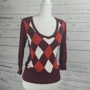 Burgundy Forever 21 Argyle Sweater Size Med